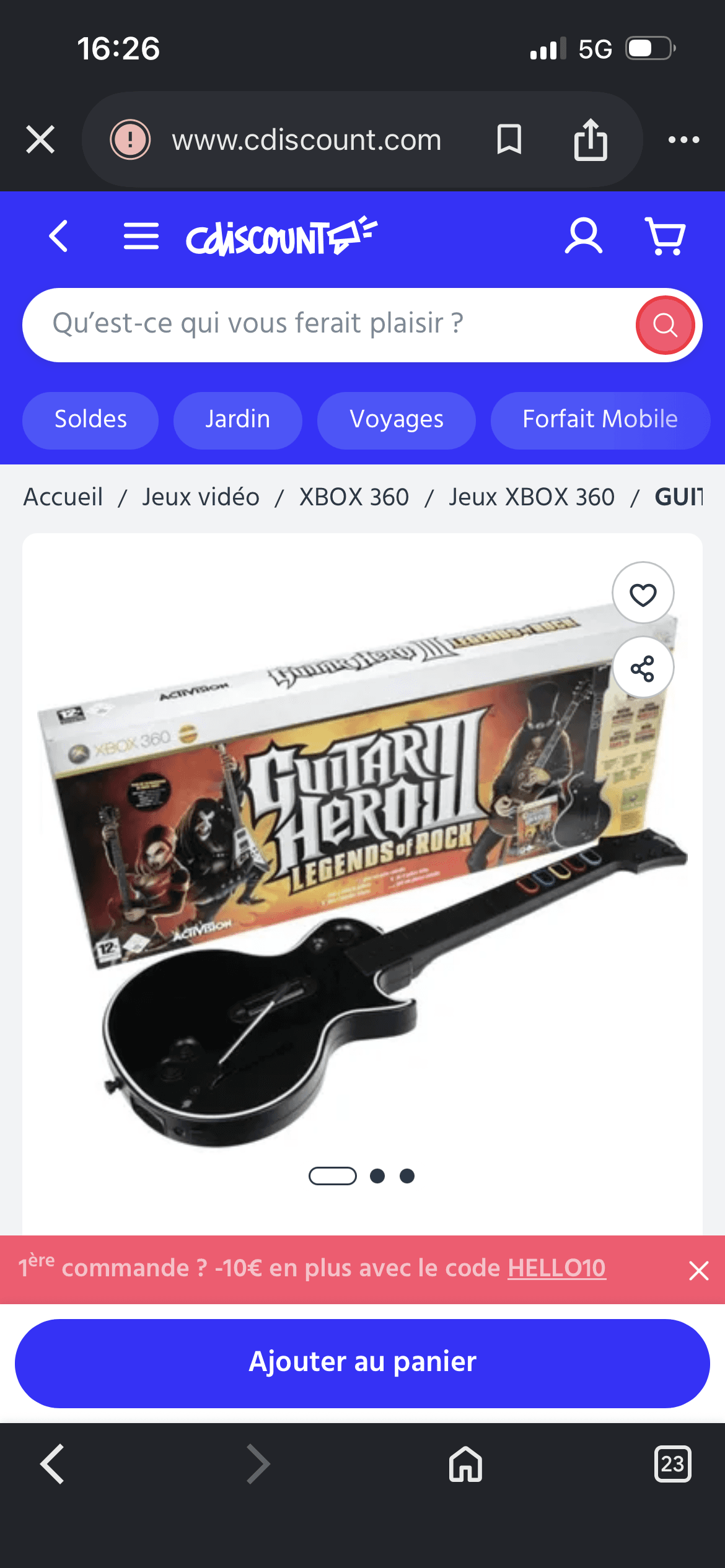 Guitare pour guitar hero xbox